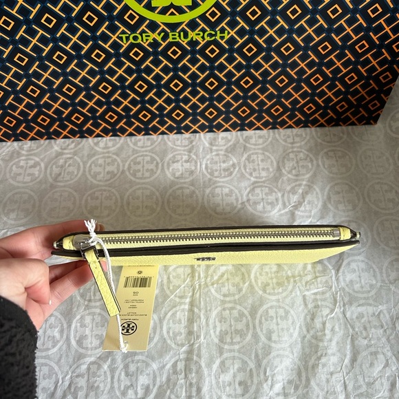 Tory Burch Blake Color Block Slim Envelope Wallet Pastel Yellow Pinefrost Silver - Picture 3 of 10